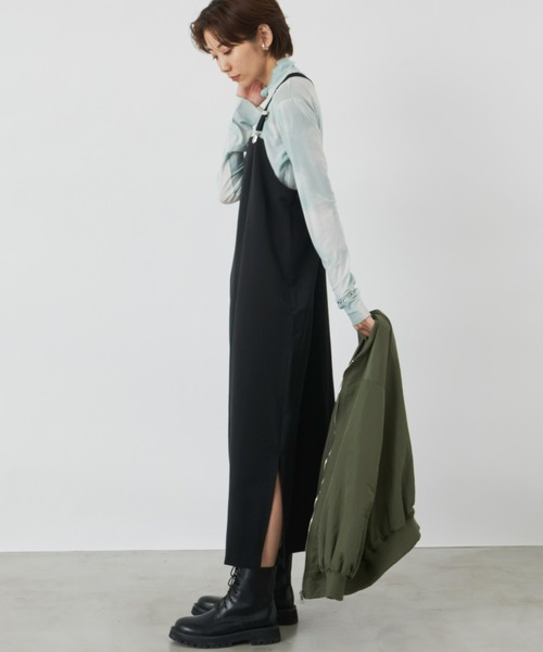 Auntie Rosa Holiday（アンティローザホリデー）の「サスペンダーナローワンピース / 長さ調節可能（ワンピース・レディース・グレー/ブラック・FREE）」の4枚目の写真