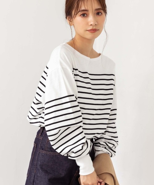 fifth(フィフス)の「ボリュームスリーブボーダーカットソー(Tシャツ/カットソー・レディース・ホワイト×グリーン/ホワイト×ブラック/ホワイト×ピンク・M)」の9枚目の写真