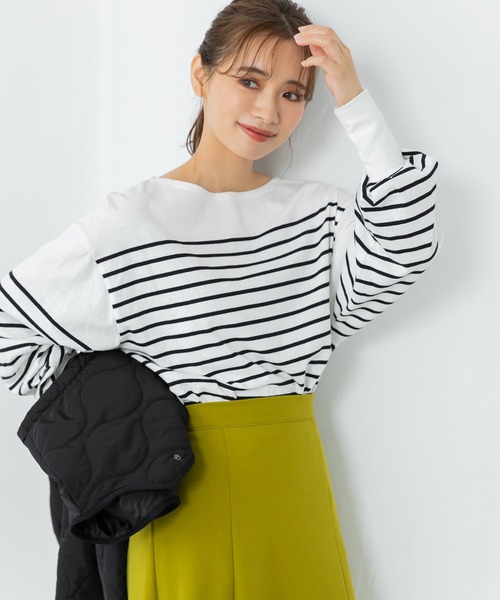 fifth(フィフス)の「ボリュームスリーブボーダーカットソー(Tシャツ/カットソー・レディース・ホワイト×グリーン/ホワイト×ブラック/ホワイト×ピンク・M)」の4枚目の写真