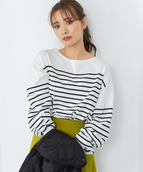 fifth(フィフス)の「ボリュームスリーブボーダーカットソー(Tシャツ/カットソー・レディース・ホワイト×グリーン/ホワイト×ブラック/ホワイト×ピンク・M)」の5枚目の写真