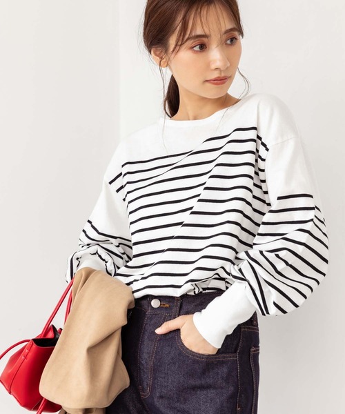 fifth(フィフス)の「ボリュームスリーブボーダーカットソー(Tシャツ/カットソー・レディース・ホワイト×グリーン/ホワイト×ブラック/ホワイト×ピンク・M)」の8枚目の写真