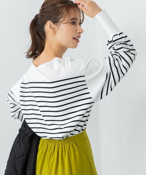 fifth(フィフス)の「ボリュームスリーブボーダーカットソー(Tシャツ/カットソー・レディース・ホワイト×グリーン/ホワイト×ブラック/ホワイト×ピンク・M)」の6枚目の写真