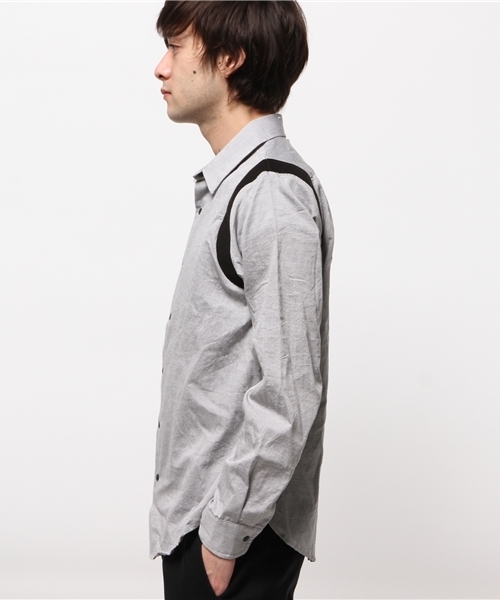 CIAOPANIC（チャオパニック）の「【Ciaopanic】　リブ使いシャツLS（シャツ/ブラウス・メンズ・グレー/ホワイト・MEDIUM/LARGE）」の4枚目の写真