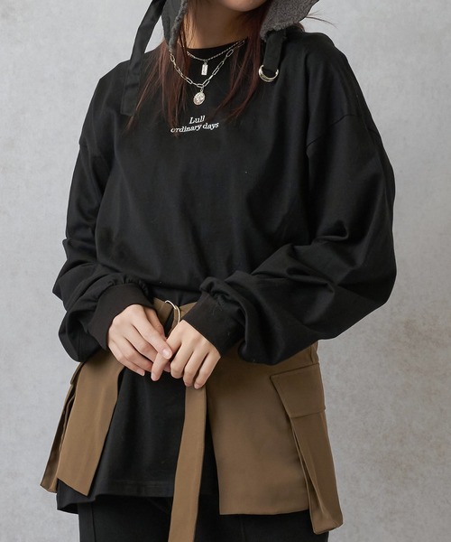 Lull（ルル）の「【Lull / ルル】M/Lサイズ展開で再入荷★Lullロゴ刺繍ロンT（Tシャツ/カットソー・レディース・ホワイト/ブラック・ONESIZE/M/L）」の2枚目の写真