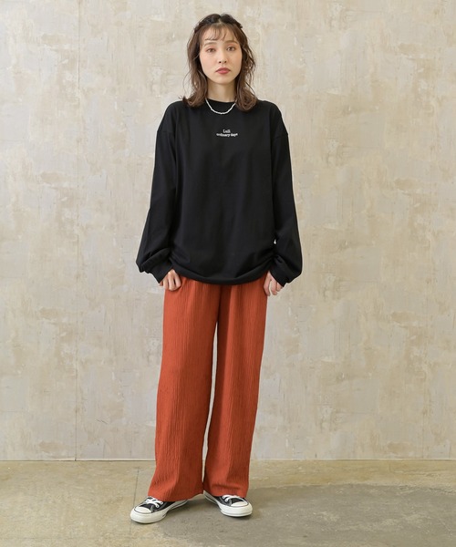 Lull（ルル）の「【Lull / ルル】M/Lサイズ展開で再入荷★Lullロゴ刺繍ロンT（Tシャツ/カットソー・レディース・ホワイト/ブラック・ONESIZE/M/L）」の7枚目の写真