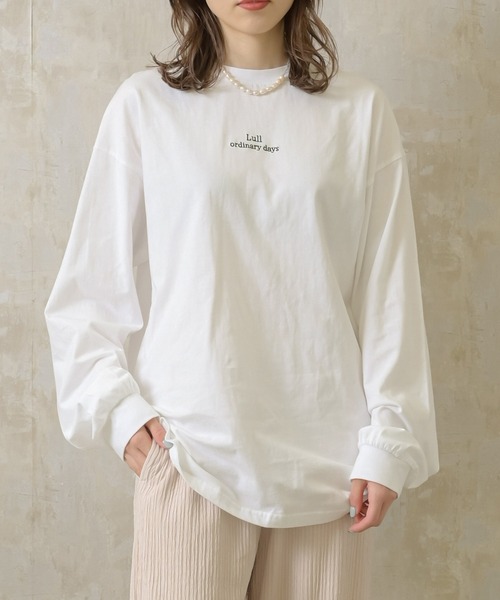 Lull（ルル）の「【Lull / ルル】M/Lサイズ展開で再入荷★Lullロゴ刺繍ロンT（Tシャツ/カットソー・レディース・ホワイト/ブラック・ONESIZE/M/L）」の9枚目の写真