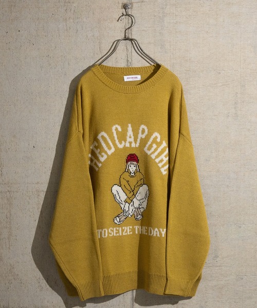 Red Cap Girl（レッドキャプガール）の「【a-r】〔RedCapGirl/レッドキャップガール〕ジャガードイラスト クルーネックニット（ニット/セーター・メンズ・ホワイト/グリーン/イエロー/ブラック/チャコールグレー・MEDIUM/LARGE）」の5枚目の写真