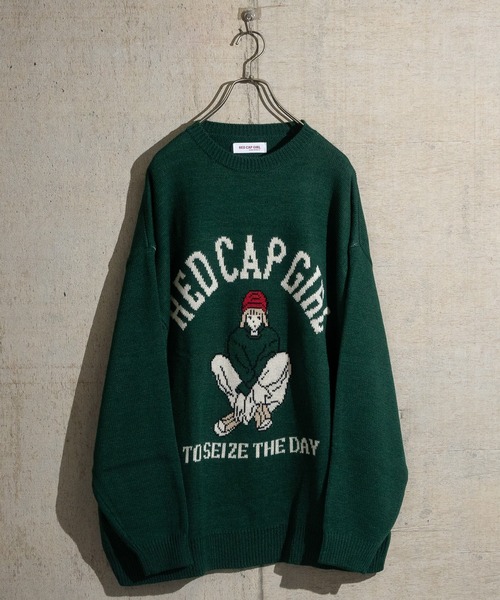 Red Cap Girl（レッドキャプガール）の「【a-r】〔RedCapGirl/レッドキャップガール〕ジャガードイラスト クルーネックニット（ニット/セーター・メンズ・ホワイト/グリーン/イエロー/ブラック/チャコールグレー・MEDIUM/LARGE）」の4枚目の写真