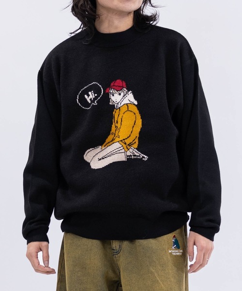 Red Cap Girl（レッドキャプガール）の「【a-r】〔RedCapGirl/レッドキャップガール〕ジャガードイラスト クルーネックニット（ニット/セーター・メンズ・ホワイト/グリーン/イエロー/ブラック/チャコールグレー・MEDIUM/LARGE）」の3枚目の写真