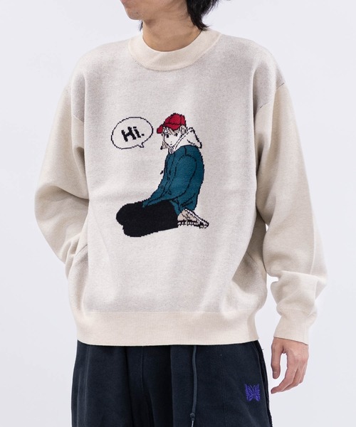 Red Cap Girl（レッドキャプガール）の「【a-r】〔RedCapGirl/レッドキャップガール〕ジャガードイラスト クルーネックニット（ニット/セーター・メンズ・ホワイト/グリーン/イエロー/ブラック/チャコールグレー・MEDIUM/LARGE）」の6枚目の写真