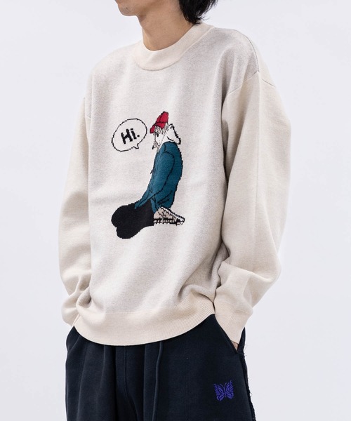 Red Cap Girl（レッドキャプガール）の「【a-r】〔RedCapGirl/レッドキャップガール〕ジャガードイラスト クルーネックニット（ニット/セーター・メンズ・ホワイト/グリーン/イエロー/ブラック/チャコールグレー・MEDIUM/LARGE）」の7枚目の写真