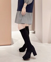 【日本製】厚底ストレッチロングブーツ消臭抗菌モデル