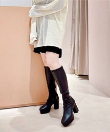 【日本製】厚底ストレッチロングブーツ消臭抗菌モデル