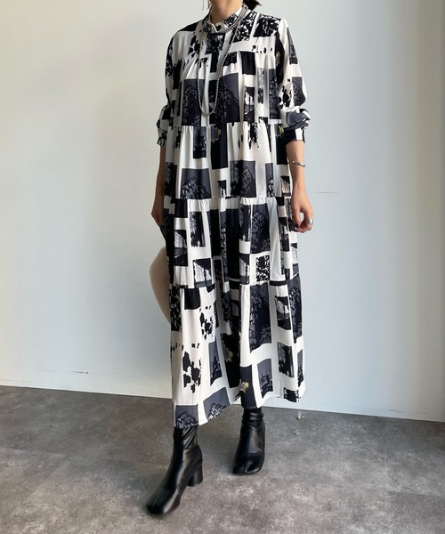 DouDou（ドゥドゥ）の「【WEB限定】プリントティアードワンピース（ワンピース・レディース・ホワイト/ベージュ/ブラック・FREE）」の8枚目の写真