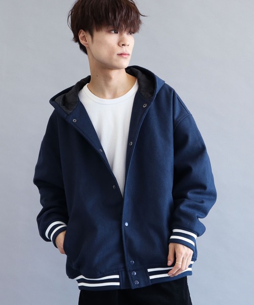 CRAFT STANDARD BOUTIQUE（クラフトスタンダードブティック）の「メルトンフードスタジャン　＊（スタジャン・メンズ・ブラック/ネイビー/グリーン・M/L）」の3枚目の写真