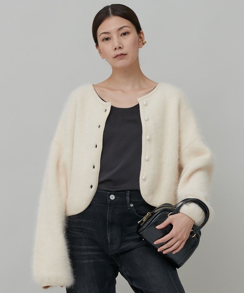 Curensology(カレンソロジー)の「Curensology(カレンソロジー)/ラピーヌダブルニットカーディガン(カーディガン/ボレロ・レディース・ホワイト/ブラック・FREE)」の2枚目の写真