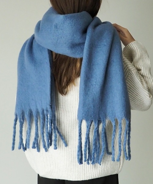 Riberry（リベリー）の「ボリュームフリンジマフラー（マフラー・レディース・ダークグリーン/グリーン/コーラルピンク/ブラック/グレイッシュブルー/ホワイト/ブルー/ブラウン/マスタード/グレー/キャメル/ミント/ベージュ/ピンク/ボルドー・FREE）」の10枚目の写真