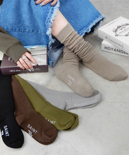 minia（ミニア）の「カラーリブハイソックス（ソックス/靴下・レディース・ブラック/カーキ/グリーン/ライトグレー/ブラウン/ベージュ/ピンク/ホワイト・FREE）」の5枚目の写真