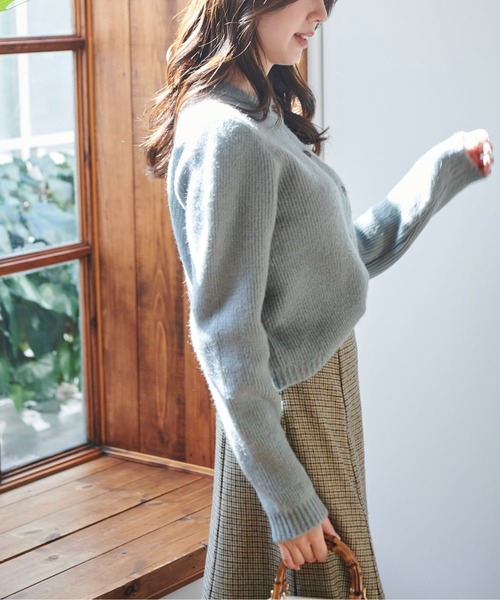 FREE'S MART（フリーズマート）の「◆前後2Wayコンパクトクルーネックカーディガン（ニット/セーター・レディース・グリーン/ブラウン/ホワイト・FREE）」の8枚目の写真