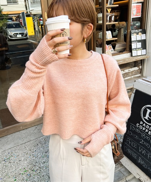 Ambre Ciel（アンブルシエル）の「もちもち柔らか。アームウォーマー風ニット／【WEB/EC限定商品】（ニット/セーター・レディース・ピンク/オレンジ/アイボリー・FREE）」の8枚目の写真