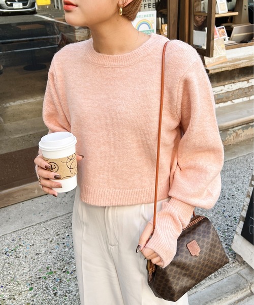 Ambre Ciel（アンブルシエル）の「もちもち柔らか。アームウォーマー風ニット／【WEB/EC限定商品】（ニット/セーター・レディース・ピンク/オレンジ/アイボリー・FREE）」の9枚目の写真