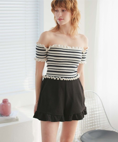 SEA DRESS（シードレス）の「裾フリルショートパンツ/水着（ラッシュガード・レディース・カーキ/レッド/ブラック・S/M/L）」の5枚目の写真