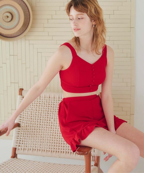 SEA DRESS（シードレス）の「裾フリルショートパンツ/水着（ラッシュガード・レディース・カーキ/レッド/ブラック・S/M/L）」の13枚目の写真