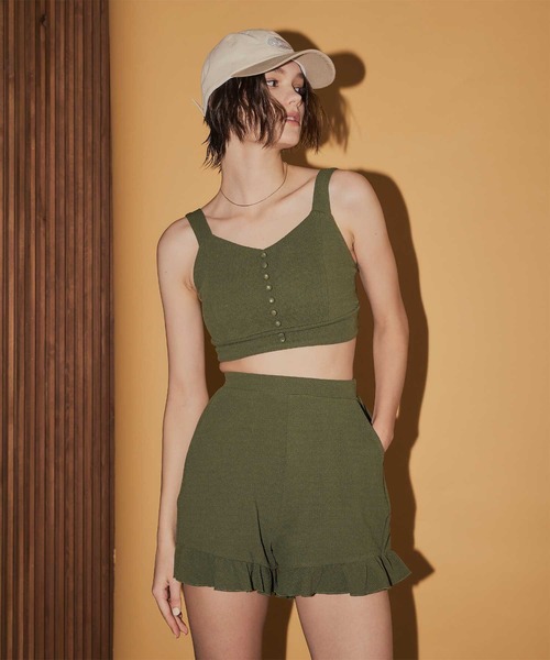 SEA DRESS（シードレス）の「裾フリルショートパンツ/水着（ラッシュガード・レディース・カーキ/レッド/ブラック・S/M/L）」の8枚目の写真