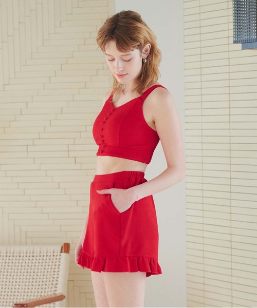 SEA DRESS（シードレス）の「裾フリルショートパンツ/水着（ラッシュガード・レディース・カーキ/レッド/ブラック・S/M/L）」の9枚目の写真