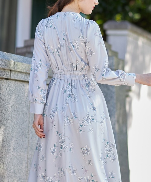tocco closet（トッコ　クローゼット）の「リボン付きスタンドカラーフラワープリントワンピース（ワンピース・レディース・グレー系その他/ラベンダー・M）」の12枚目の写真