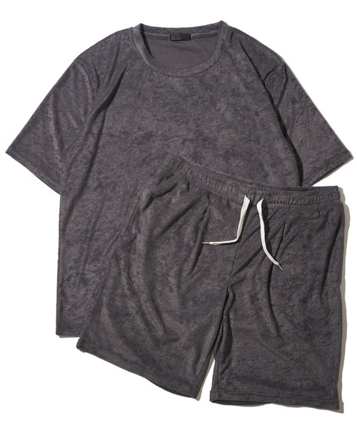 ADPOSION(アドポーション)の「【上下2点セット】ソフトパイル ルームウェア 半袖Tシャツ&ハーフパンツ(ルームウェア/パジャマ・メンズ・チャコールグレー/ブラック/ネイビー/ホワイト×ネイビー・MEDIUM/LARGE/X-LARGE)」の3枚目の写真