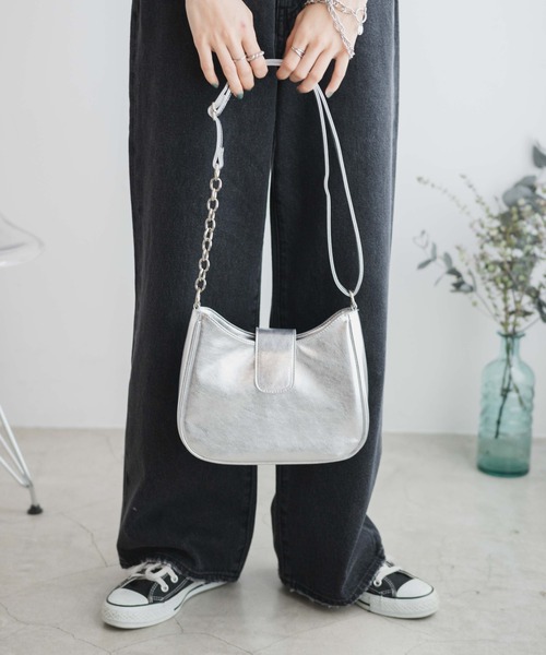 WEGO（ウィゴー）の「WEGO/チェーンMIXショルダーバッグ（ショルダーバッグ・レディース・ブラック/ホワイト/シルバー・FREE）」の19枚目の写真
