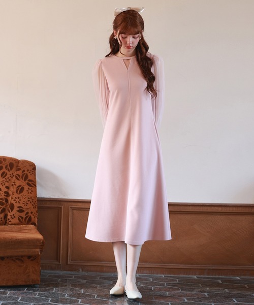 SAISON DE PAPILLON(セゾンドパピヨン)の「チュールスリーブワッフル生地前後2Wayワンピース(ワンピース・レディース・ブラック/ベージュ/ピンク/グリーン・M/L)」の14枚目の写真