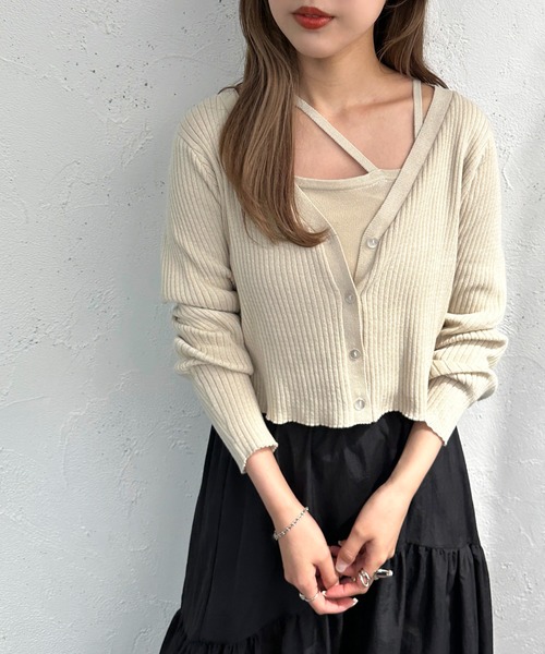 apres jour mignon（アプレジュールミニョン）の「変形ニットキャミ+カーディガンセット【ZOZOTOWN限定アイテム】（カーディガン/ボレロ・レディース・アイボリー/オレンジ/ブラック/ミント/ピンク・フリー/X-LARGE）」の8枚目の写真