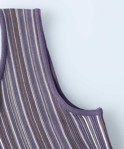 HONEYSUCKLE ROSE(ハニーサックルローズ)の「【HONEYSUCKLE ROSE】ストライプタンクトップ(タンクトップ・レディース・ベージュ/パープル/オフホワイト・M/L)」の15枚目の写真