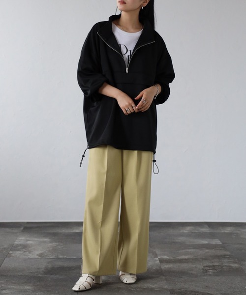 CREARE -LINO-(クレアーレリノ)の「ダンボール ビックシルエット スタンドカラー ハーフジップ アノラックシャツ <ユニセックス>(Tシャツ/カットソー・メンズ・ブラック/グレイッシュベージュ・L/M)」の7枚目の写真