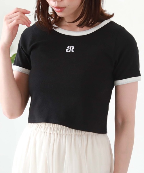 archives(アルシーヴ)の「刺繍テレコチビTee(Tシャツ/カットソー・レディース・オフホワイト/ホワイト×ブラック/ホワイト×ブルー/ブラック・MEDIUM)」の4枚目の写真