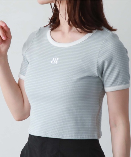 archives(アルシーヴ)の「刺繍テレコチビTee(Tシャツ/カットソー・レディース・オフホワイト/ホワイト×ブラック/ホワイト×ブルー/ブラック・MEDIUM)」の8枚目の写真