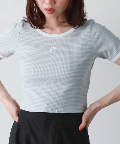 archives(アルシーヴ)の「刺繍テレコチビTee(Tシャツ/カットソー・レディース・オフホワイト/ホワイト×ブラック/ホワイト×ブルー/ブラック・MEDIUM)」の9枚目の写真