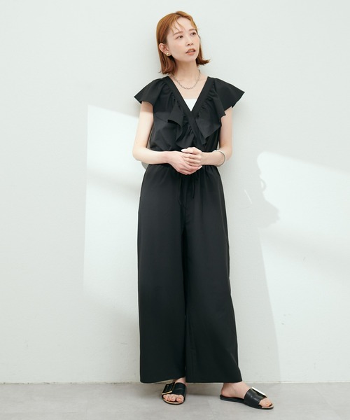 新品RALUTA natural couture ブラックベロアサロペット セール】WEB限定カラーあり/カシュクールフリルサロペット