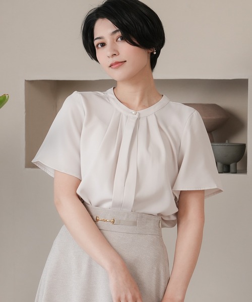 TRUDEA(トルディア)の「とろみバンドカラー2WAYブラウス(シャツ/ブラウス・レディース・ピンクベージュ/ベージュ/ライトグレー/ホワイト/ラベンダー・SMALL/MEDIUM/LARGE)」の4枚目の写真