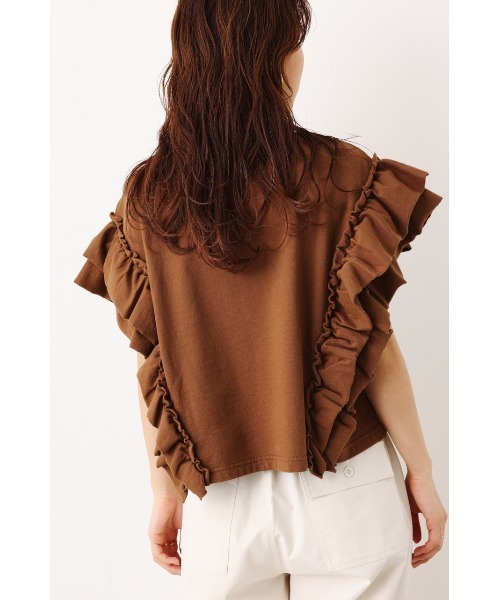 RODEO CROWNS WIDE BOWL（ロデオクラウンズワイドボウル）の「フリルスリーブSWトップス（Tシャツ/カットソー・レディース・ブラウン/グレー×ホワイト/レッド・FREE）」の5枚目の写真