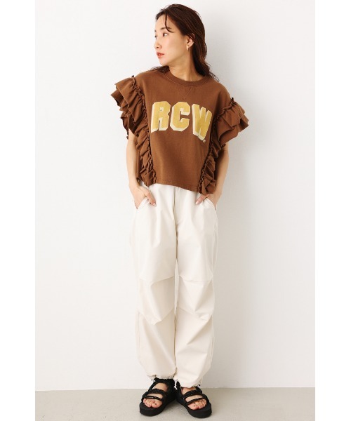 RODEO CROWNS WIDE BOWL（ロデオクラウンズワイドボウル）の「フリルスリーブSWトップス（Tシャツ/カットソー・レディース・ブラウン/グレー×ホワイト/レッド・FREE）」の6枚目の写真
