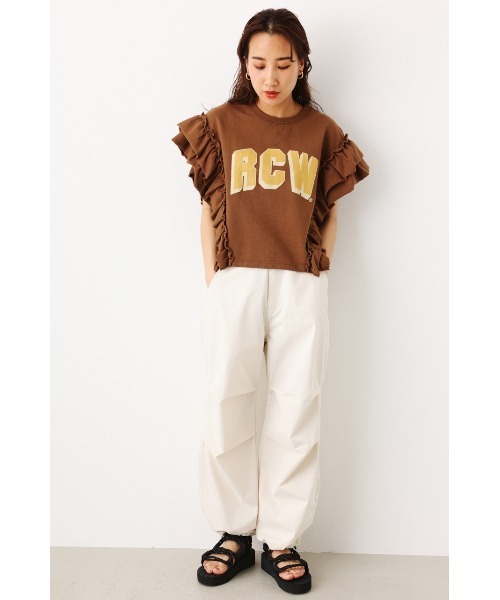 RODEO CROWNS WIDE BOWL（ロデオクラウンズワイドボウル）の「フリルスリーブSWトップス（Tシャツ/カットソー・レディース・ブラウン/グレー×ホワイト/レッド・FREE）」の7枚目の写真