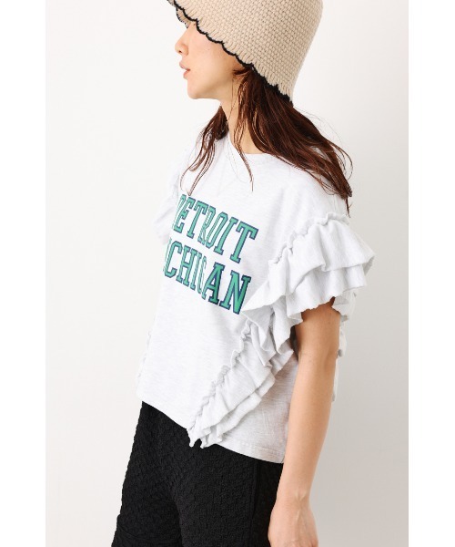 RODEO CROWNS WIDE BOWL（ロデオクラウンズワイドボウル）の「フリルスリーブSWトップス（Tシャツ/カットソー・レディース・ブラウン/グレー×ホワイト/レッド・FREE）」の9枚目の写真