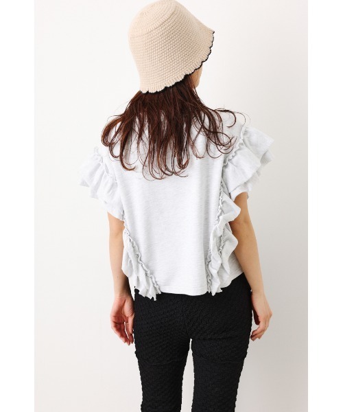 RODEO CROWNS WIDE BOWL（ロデオクラウンズワイドボウル）の「フリルスリーブSWトップス（Tシャツ/カットソー・レディース・ブラウン/グレー×ホワイト/レッド・FREE）」の10枚目の写真