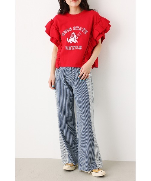 RODEO CROWNS WIDE BOWL（ロデオクラウンズワイドボウル）の「フリルスリーブSWトップス（Tシャツ/カットソー・レディース・ブラウン/グレー×ホワイト/レッド・FREE）」の16枚目の写真