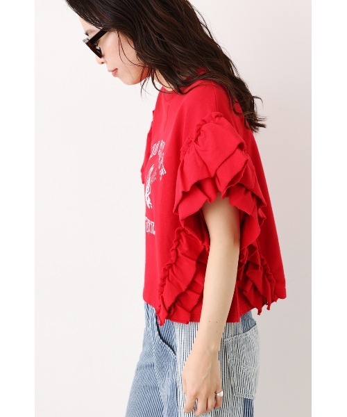RODEO CROWNS WIDE BOWL（ロデオクラウンズワイドボウル）の「フリルスリーブSWトップス（Tシャツ/カットソー・レディース・ブラウン/グレー×ホワイト/レッド・FREE）」の18枚目の写真