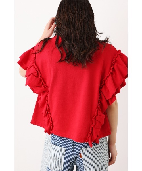 RODEO CROWNS WIDE BOWL（ロデオクラウンズワイドボウル）の「フリルスリーブSWトップス（Tシャツ/カットソー・レディース・ブラウン/グレー×ホワイト/レッド・FREE）」の19枚目の写真