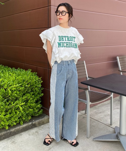 RODEO CROWNS WIDE BOWL（ロデオクラウンズワイドボウル）の「フリルスリーブSWトップス（Tシャツ/カットソー・レディース・ブラウン/グレー×ホワイト/レッド・FREE）」の20枚目の写真